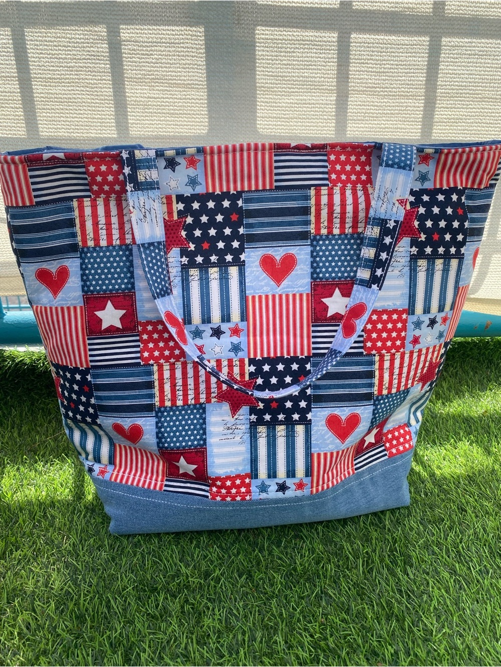 Patriotic Patchwork Tote Bag - Red, White & Blue